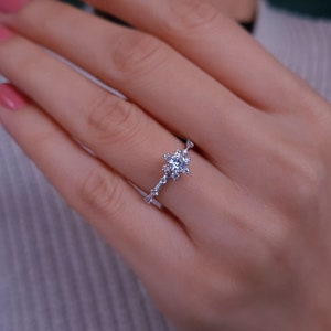 Bague solitaire florale, bague de fiançailles en saphir coloré véritable, bijoux en pierres précieuses, bague de promesse en or 14 carats, bague en diamant, cadeau d'anniversaire