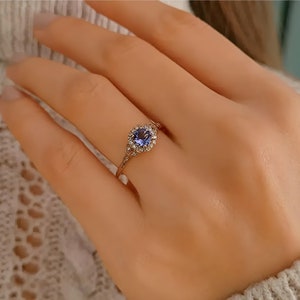 Natural Tanzanite Solitaire Ring, Handmade Women Engagement Gold Ring, Gemstone Promise Ring, Unique Proposal Ring, Wedding Ring, Women Gift