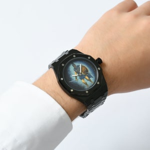 Unique Soldier Painted Men Watch, Knight Micro Painting Luxury Watch, Handmade Stainless Still Wristwatch, Black Watch, Boyfriend Gift