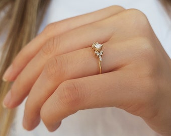 Beautiful Princess Cut Solitaire Ring, Real Diamond Wedding Ring, 14k Gold Promise Ring, Handmade Engagement Ring, Unique Jewelry, Wife Gift