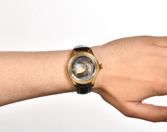 Splendido orologio unisex con micro cavalli dipinti a mano, orologio analogico in vera pelle fatto a mano, orologio di lusso dipinto con animali, regalo per fidanzato