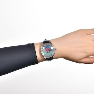 Micro Hand Painted Bird Women Watch, Genuine Leather Unique Wristwatch, Elegant Analog Watch, Animal Jewelry, Luxury Watch, Girlfriend Gift