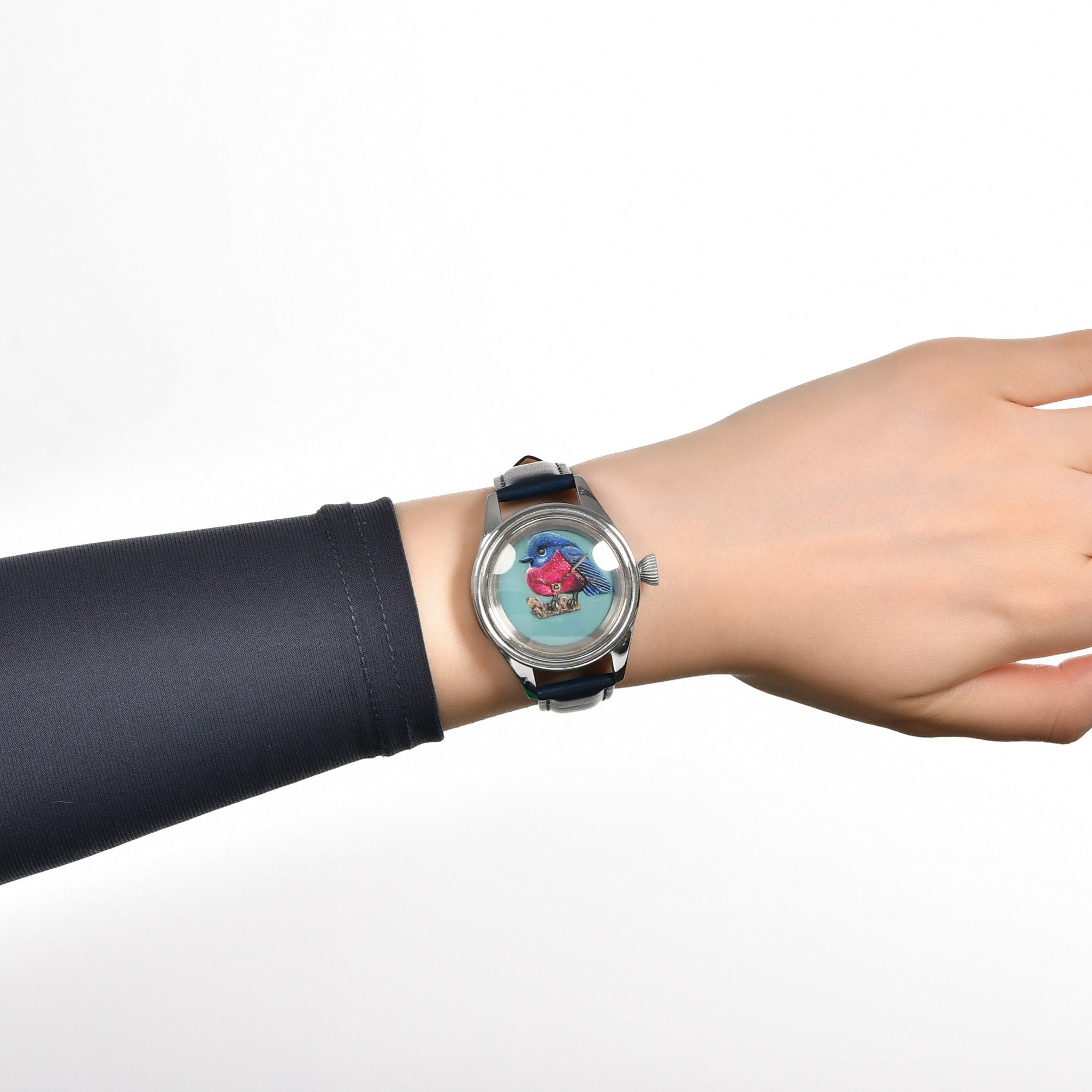Micro Hand Painted Bird Women Watch, Genuine Leather Unique Wristwatch, Elegant Analog Watch, Animal Jewelry, Luxury Watch, Girlfriend Gift
