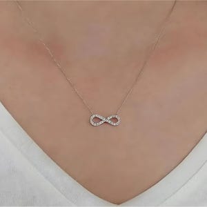 Dainty Diamonds Infinity Necklace, 14K Solid Gold Women Necklace, Handmade Geometric Necklace, Infinity Symbol Necklace, Valentines Day Gift