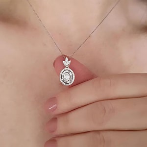 Genuine Diamond Baguette Round Pendant, 14K Solid Gold Statement Women Necklace, Dainty Bridal Necklace, Unique Necklace, Anniversary Gift