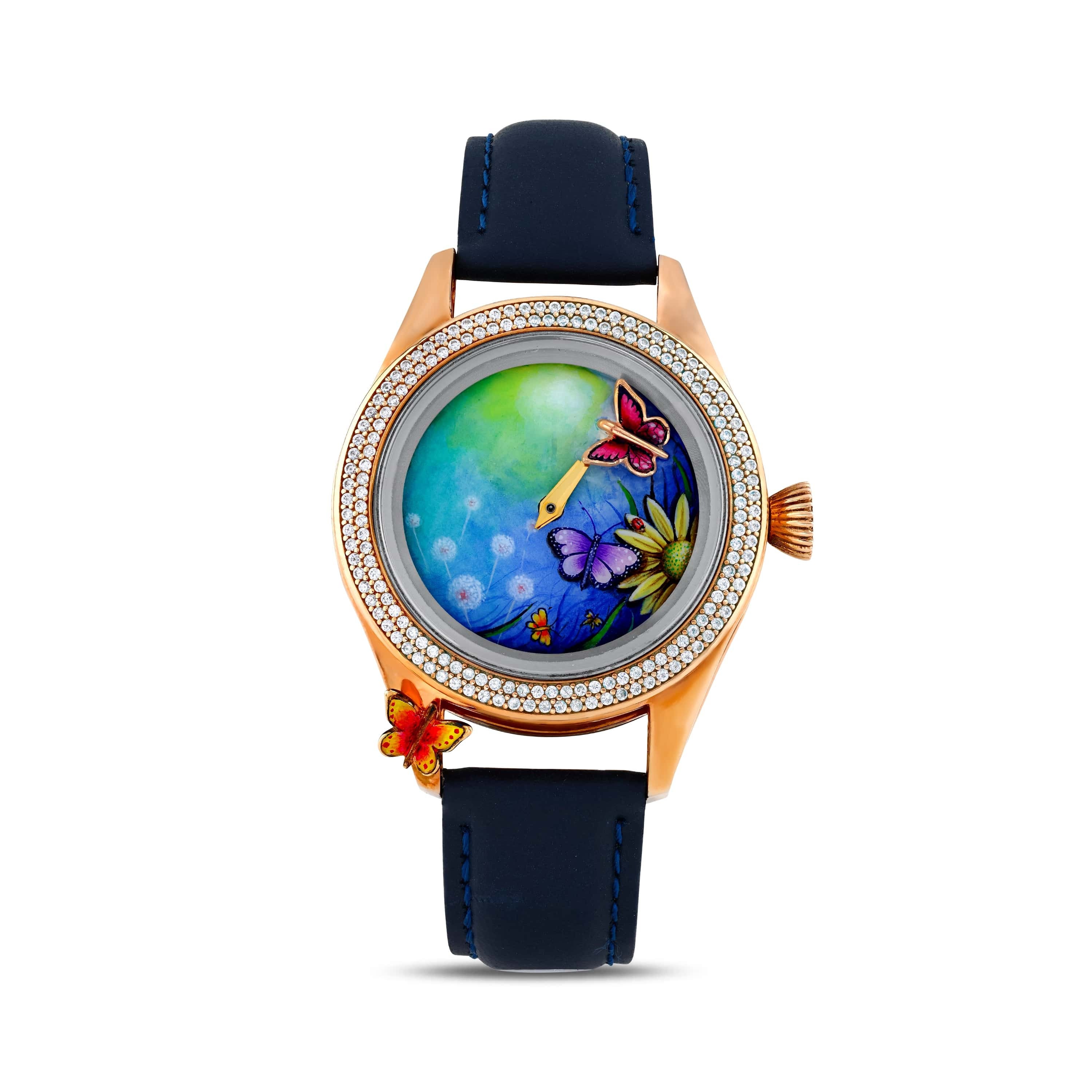 Butterfly Women Wristwatch, Hand Painted Luxury Watch, Genuine Diamond ...