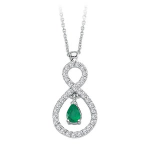 Genuine Pear Cut Emerald Solitaire Pendant, Sparkling Diamond Infinity Necklace, 14K Gold Dainty Necklace, Bridal Jewelry, Romantic Gift