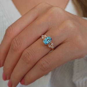 Facettierte Blauer Topas Solitär Ring, Diamant Verlobungsring, Edelstein Brautring, Vintage Schmuck, Versprechen Ring, Jubiläumsgeschenk