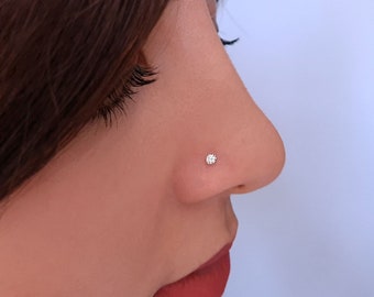 Genuine Diamond Solitaire Piercing, 14K Gold Nose Piercing, Handmade Nose Stud, Unique Gemstone Piercing, Handmade Jewelry, Birthday Gift