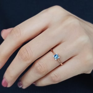 Bague de promesse avec topaze bleue naturelle de Londres, bague élégante en or 14 carats avec pierres précieuses, bague de fiançailles en diamant véritable, bijoux de mariée, cadeau d'anniversaire