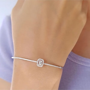 Diamond Baguette Women Bracelet, Elegant Bridal Bracelet, 14K Gold Gemstone Statement Bracelet, Gemstone Jewelry, Anniversary Gift