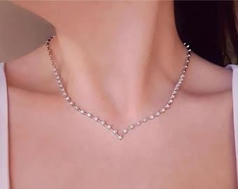 Collana da tennis con diamanti da 1,40 ct, elegante collana da donna in oro massiccio 14 carati, collana di lusso unica, collana da sposa con pietre preziose, regalo di anniversario
