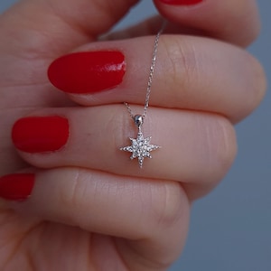 Dainty Polar Star Necklace, Minimalist Diamond Pave North Star Necklace, Celestial Jewelry, Tiny Women Pendant, Anniversary Gift