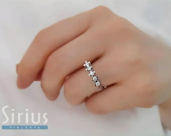 Anello Alliance con diamanti da 0,27 ct, anello nuziale da donna in oro massiccio 8K, anello di fidanzamento fatto a mano, Alliance con 5 pietre, elegante anello nuziale, regalo per la moglie