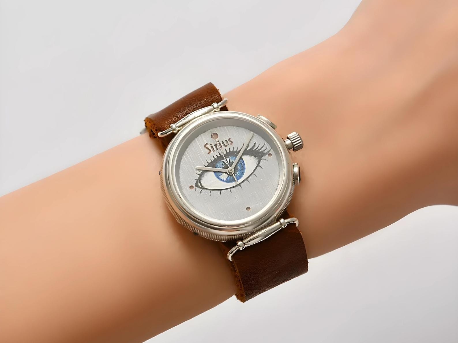 イーブルアイマイクロハンドペイントレディースウォッチ、本物のサファイアレトロウォッチ、レザーバンドウォッチ、宝石の高級ウォッチ、クォーツウォッチ、彼女へのギフト  - Etsy 日本