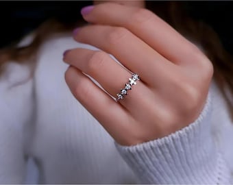 0,22 ct diamante autentico donne alleanza, 8K oro donne anello di nozze, 5 pietra anello alleanza, anello di fidanzamento fatto a mano, anello di promessa, regalo moglie
