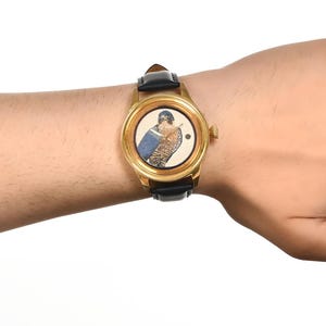 Stunning Hand Painted Bird Mosaics Watch, Genuine Leather Unisex Watch, Elegant Luxury Watch, Waterproof Wristwatch, Husband Gift