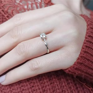 14K Solid Gold Twisted Engagement Ring, Genuine Diamond and Topaz Solitaire Ring, Women Promise Ring, Unique Jewelry, Anniversary Gift