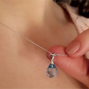 Collar de lágrima de topacio azul, collar de oro para mujeres delicadas, collar de diamantes hecho a mano, joyería única, collar de declaración, regalo de cumpleaños