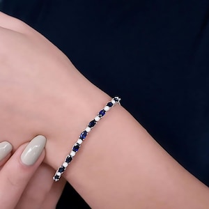 Genuine Sapphire Women Bracelet, Dainty Diamond Statement Bracelet, 14K Gold Gemstone Bracelet, Bridal Jewelry, Elegant Bracelet, Wife Gift