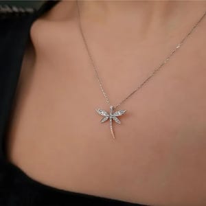 Dainty Dragonfly Necklace, 0.16ct Genuine Diamonds Insect Necklace, 8K Gold Minimalist Animal Necklace, Delicate Necklace, Daughter Gift