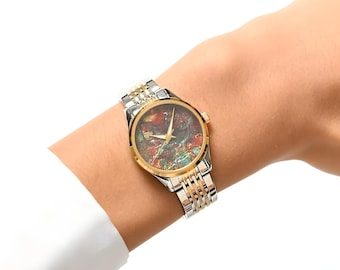 Colorful Luxury Women Watch, Hand Painted Abstract Design Watch, Stainless Still Waterproof Watch, Unique Analog Wristwatch, Gift for Her