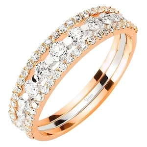 18K Gold Genuine Diamonds Pave Alliance Ring, Luxury Women Wedding Band, Bicolor Elegant Alliance Band, Unique Engagement Band, Gift for Her