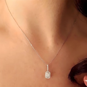 Dainty Diamond Baguette Women Necklace, 14K Solid Gold Elegant Necklace, Handmade Statement Necklace, Gemstone Necklace, Anniversary Gift