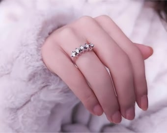 Anello di nozze con diamanti autentici da 0,35 ct, anello Alliance da 5 pietre, anello di nozze in oro da donna, elegante anello di fidanzamento, alleanza di lusso, regalo da donna
