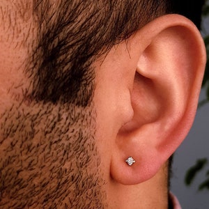 Sparkling Diamond Men Earring, 8K Gold Gemstone Stud Earring, Unique Statement Earring, Everyday Jewelry, Solitaire Earring, Birthday Gift