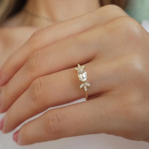 Bague de fiançailles en saphir délicat, bague tendance en or 14 carats pour femme, bague solitaire en diamant, bijoux élégants, bague de promesse en pierres précieuses, cadeau pour maman