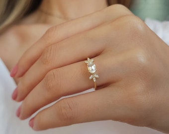 Zierlicher Saphir Verlobungsring, 14K Gold Frauen Statement Ring, Diamant Solitär Ring, Eleganter Schmuck, Edelstein Versprechen Ring, Mom Geschenk