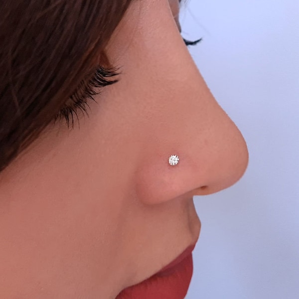 Sparkling Diamond Nose Piercing, Handmade 14K Gold Gemstone Piercing, Unique Women Nose Stud, Minimalist Jewelry, Girlfriend Gift