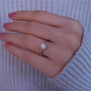 18K Solid Gold 0.53 ct Diamond Solitaire Ring, Handmade Women Engagement Ring, Unique Round Cut Promise Ring, Proposal Ring, Gift for Her