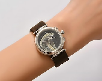 Reloj de pulsera para mujer con serpiente cobra micro pintado a mano, reloj impermeable de cristal de zafiro de cuero genuino, reloj de lujo con piedras preciosas, regalo para mujeres
