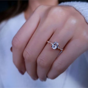 Bague solitaire en saphir taille ovale, bague de fiançailles en diamant véritable, bague en or pour femme promise, bague de proposition, bijoux de mariée, cadeau d'anniversaire