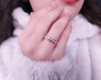 Anello Alliance con diamanti da 0,25 ct, anello nuziale in oro con 5 pietre, anello di fidanzamento fatto a mano, anello Alliance da donna con pietre preziose, anello di anniversario, regalo per lei