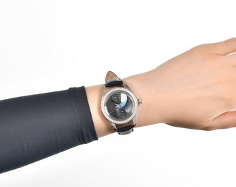 Elegante reloj de mujer con diamantes, reloj de panteras negras micro pintado a mano, reloj de lujo de cuero genuino, reloj de animales impermeable, regalo para mujeres