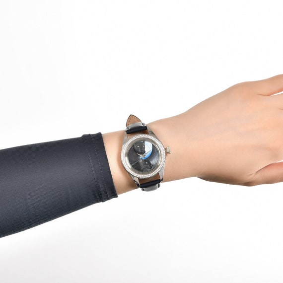 Elegant Diamond Women Watch, Micro Hand Painted Black  display picture 3