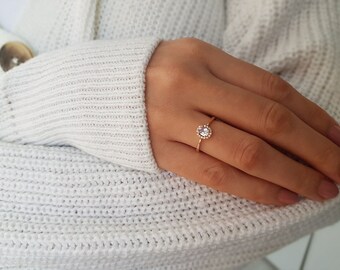 Delicato anello ovale da donna in morganite e diamanti, anello di fidanzamento con pietra preziosa, anello nuziale in oro 14 carati, gioiello unico, anello di promessa, regalo per lei