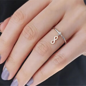 Tiny Infinity Charm Ring, Genuine Diamond Women Gold Ring, Dainty Statement Ring, Minimalist Everyday Ring, Delicate Ring, Gift for Her