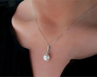 Collana di perle delicate in oro 14K, delicata collana da sposa con diamanti, elegante collana da donna, delicata collana importante, regalo di anniversario