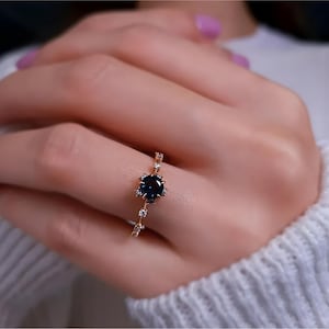 Vintage Blue Topaz Solitaire Ring, 14K Gold Delicate Bridal Ring, Dainty Wedding Ring, Handmade Jewelry, Gemstone Engagement Ring, Wife Gift