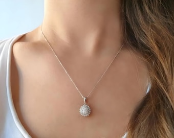 Collar de diamantes de 0,42 ct, elegante collar de mujer en oro de 14 quilates, collar de lujo hecho a mano, collar nupcial con piedras preciosas, collar de boda, regalo para esposa