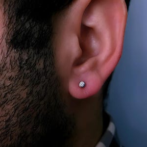 Minimalist Diamond Stud Earring, 14K Gold Men Statement Earring, Handmade Everyday Earring, Unique Jewelry, Gemstone Earring, Husband Gift