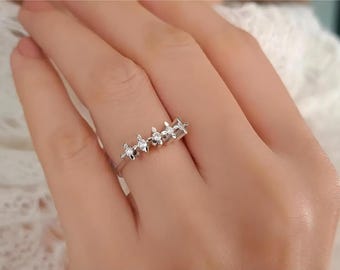 0,15 ct diamante autentico floreale Alliance, anello Alliance fatto a mano con 5 pietre, anello di nozze da donna, anello di fidanzamento in oro unico, regalo di anniversario