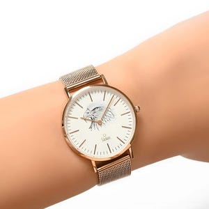 Handmade Wild Bird Women Watch, Rose Gold Eagle Watch, Hand Painted Luxury Watch, Rose Gold Stainless Still Wristwatch, Anniversary Gift