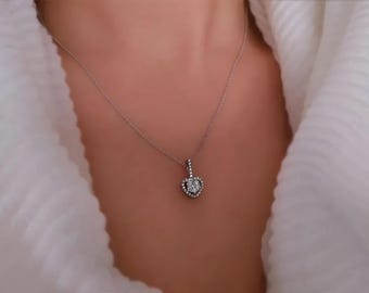 Collana con cuore in pavé di diamanti, collana da donna in oro 8K, collana minimalista, collana a forma di cuore, regalo per San Valentino