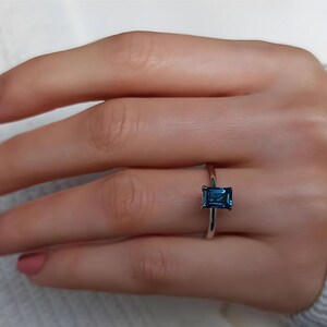Octagon Cut London Blue Topaz Solitaire Ring, 14K Gold Women Promise Ring, Unique Gemstone Engagement Ring, Proposal Ring, Girlfriend Gift