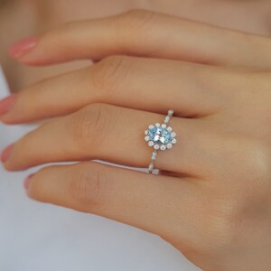 Bague de fiançailles ovale aigue-marine bleue, bague de promesse en or 14 carats, bague de proposition en diamant, bijoux pour femme, bague de mariée, cadeau d'anniversaire
